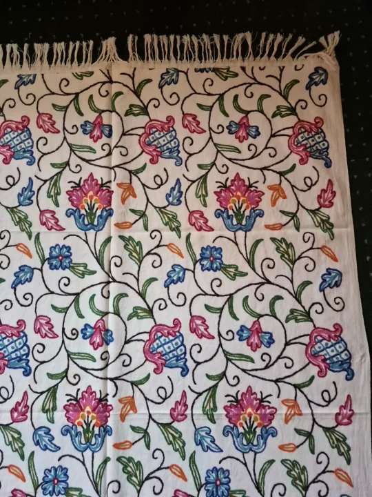 Aqsa Kashmiri Sofa Throw Cover In Hand Crewel Embroidery - Image 3