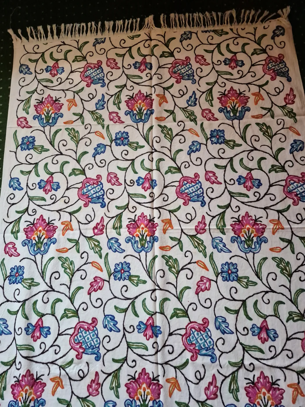Aqsa Kashmiri Sofa Throw Cover In Hand Crewel Embroidery - Image 4