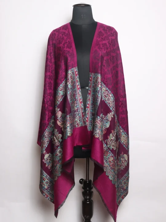 Purple Kashmiri Stole In Fine Wool With Palla Kani Work | Shaista