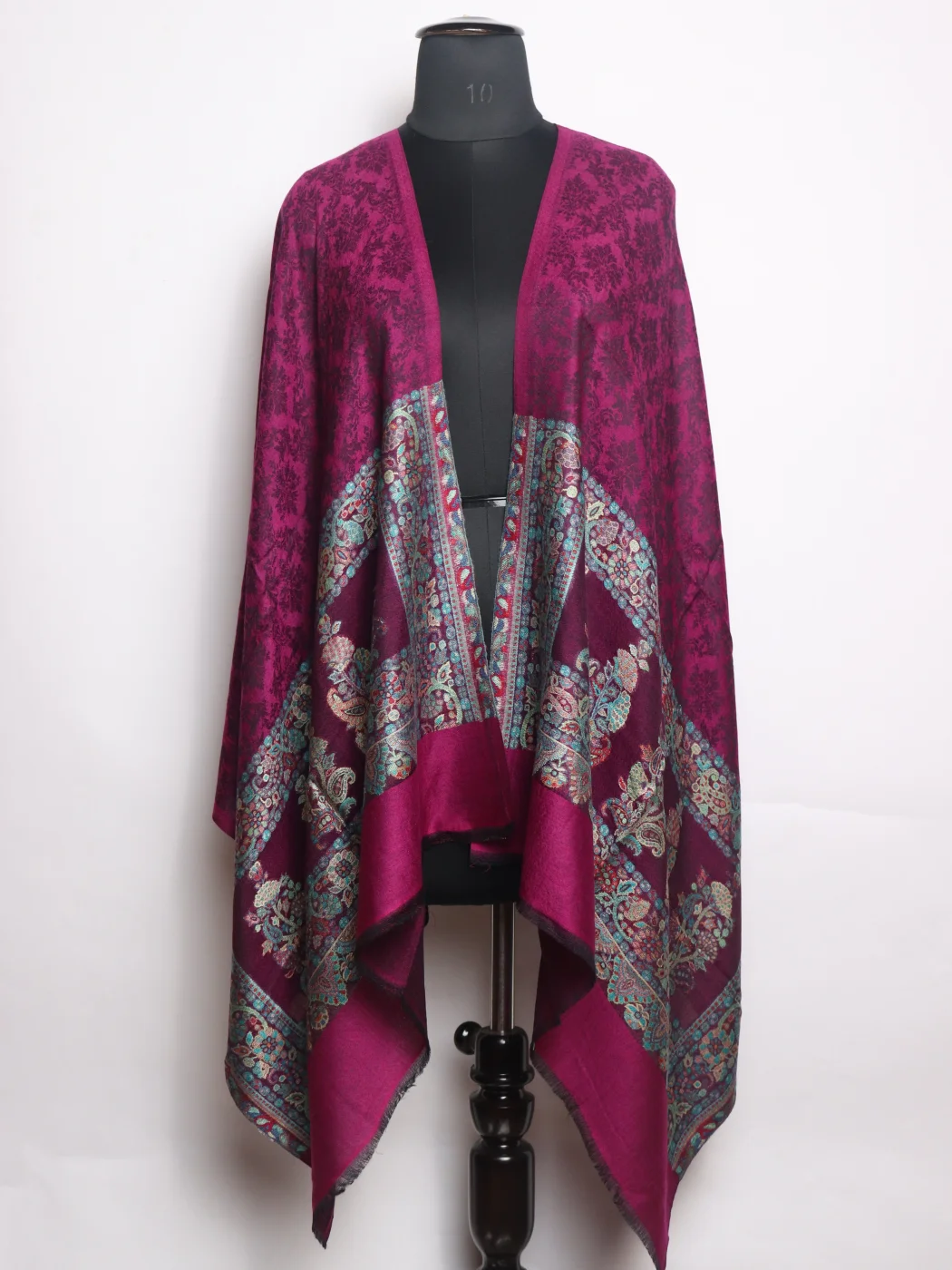 Purple Kashmiri Stole In Fine Wool With Palla Kani Work | Shaista