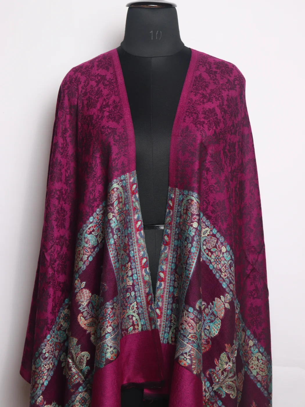 Purple Kashmiri Stole In Fine Wool With Palla Kani Work | Shaista - Image 2