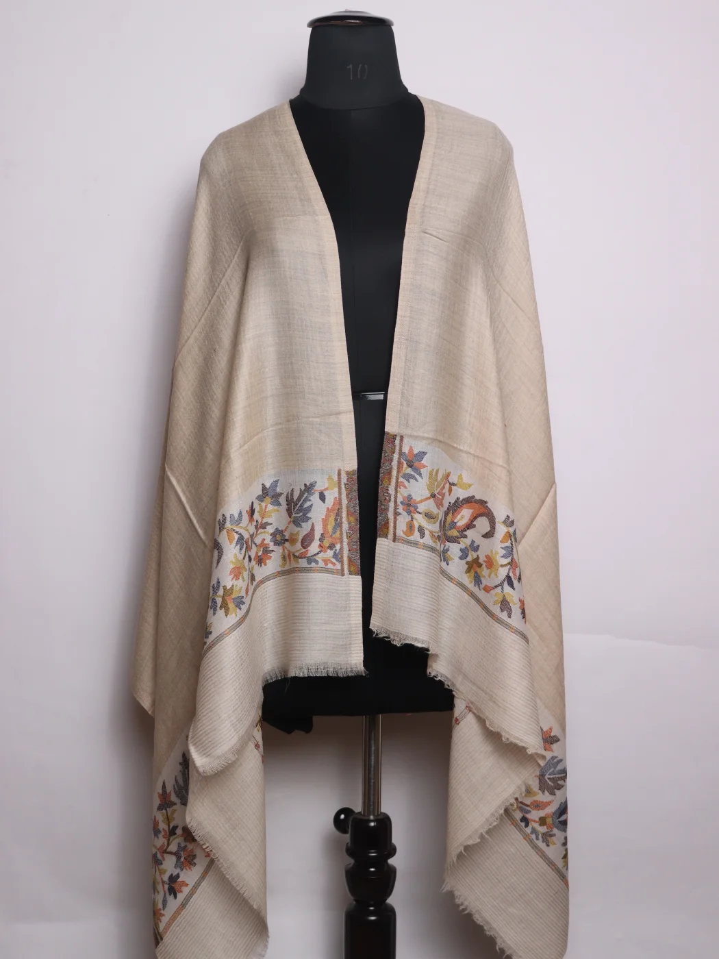 Samina Kashmiri Stole In Fine Wool With Palla Kani Work | Beige