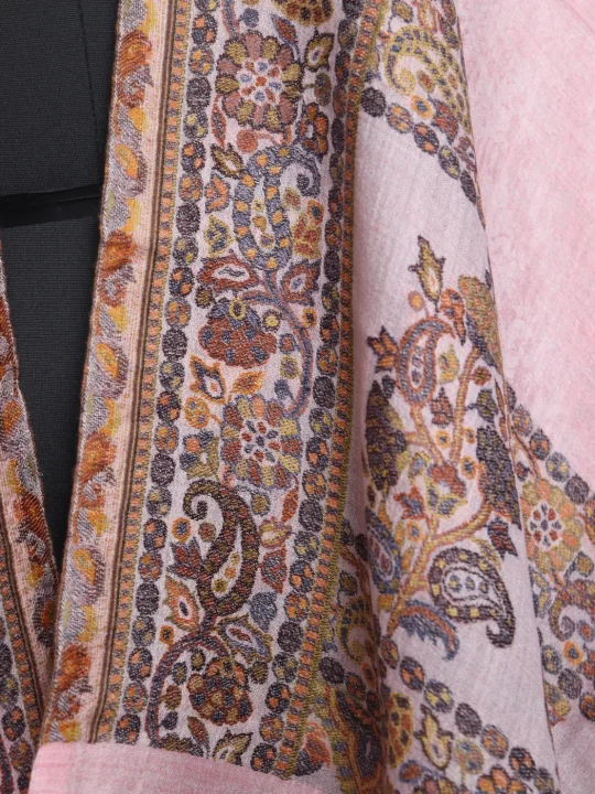 Kashmiri Stole In Pink Fine Wool With Palla Kani Work | Haleema - Image 3