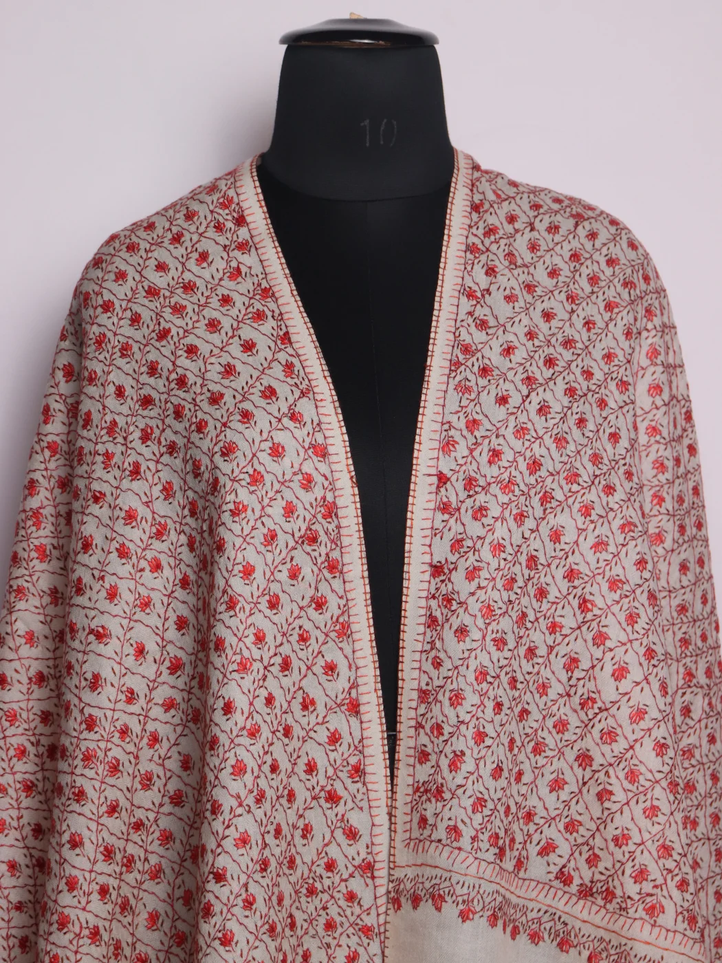 Humaira Kashmiri Stole In Toosha Wool With Hand Sozni | Off White - Image 2