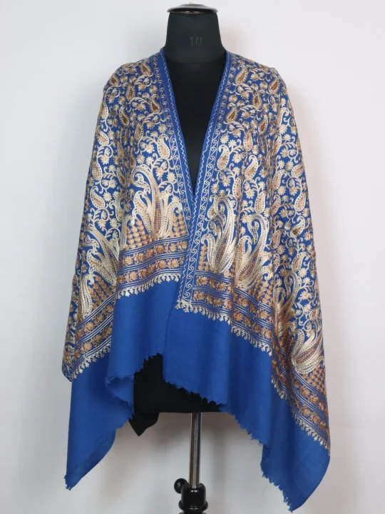 Arwa Blue Kashmiri Stole in Polywool With Aari Embroidery