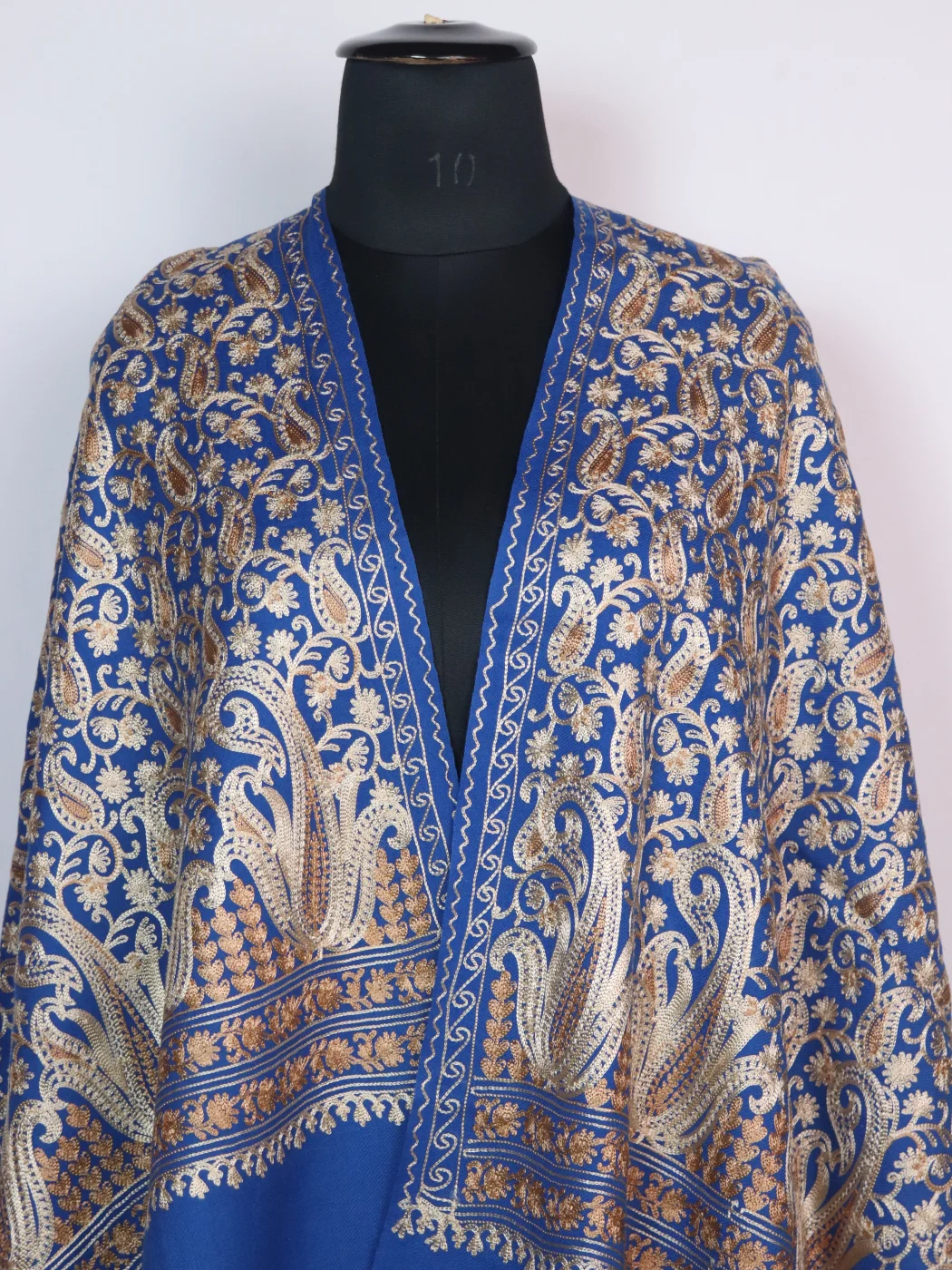 Arwa Blue Kashmiri Stole in Polywool With Aari Embroidery - Image 2