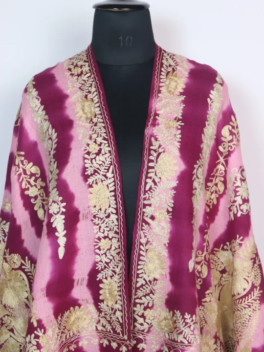 Arwa Kashmiri Stole in Polywool With Aari Embroidery | Pink and Wine - Image 2