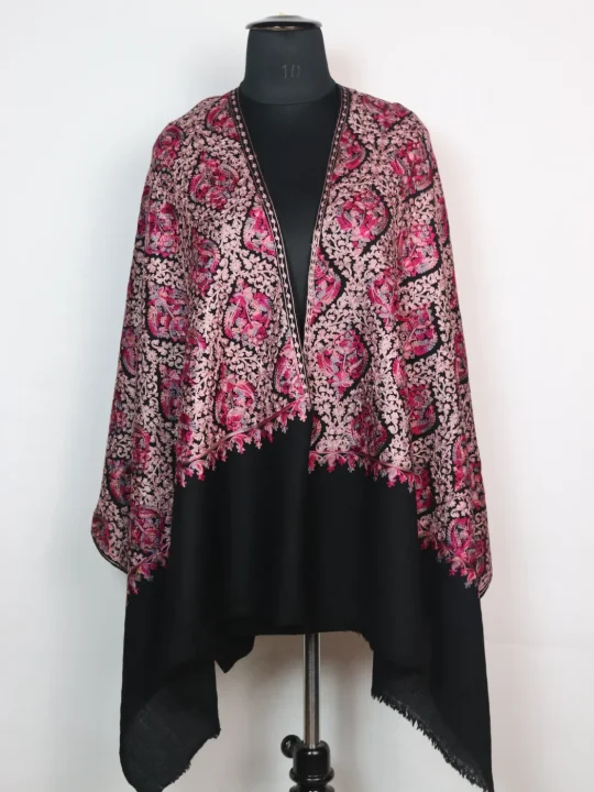 Black Kashmiri Stole in Polywool With Aari Embroidery Arwa