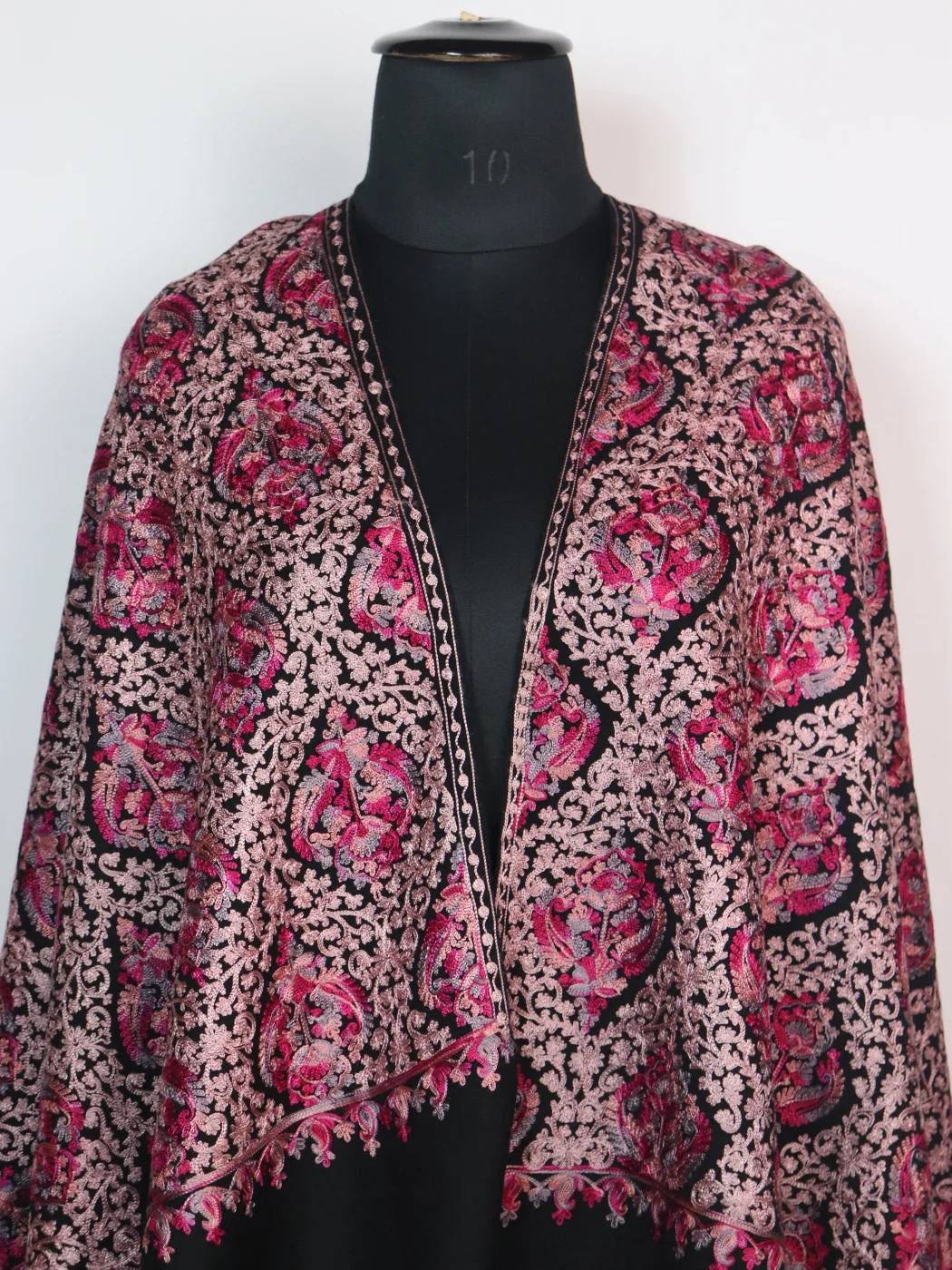 Black Kashmiri Stole in Polywool With Aari Embroidery Arwa - Image 2