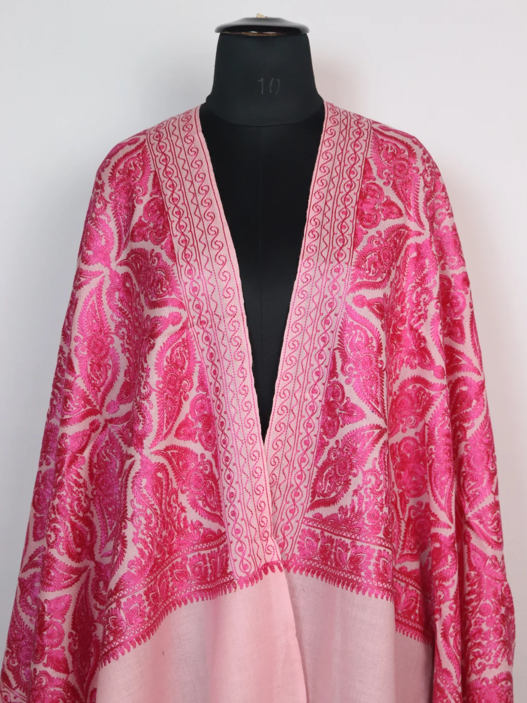 Kashmiri Stole Arwa With Aari Embroidery in Pink Polywool - Image 2