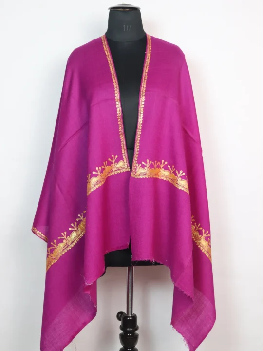 Kashmiri Stole Haneen In Pure Wool With Botte Tilla Work | Magenta