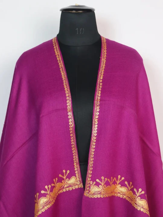Kashmiri Stole Haneen In Pure Wool With Botte Tilla Work | Magenta - Image 2