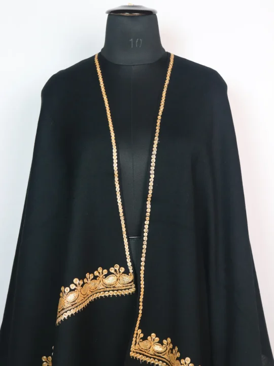 Haneen Kashmiri Stole In Black Pure Wool With Botte Tilla Work - Image 2