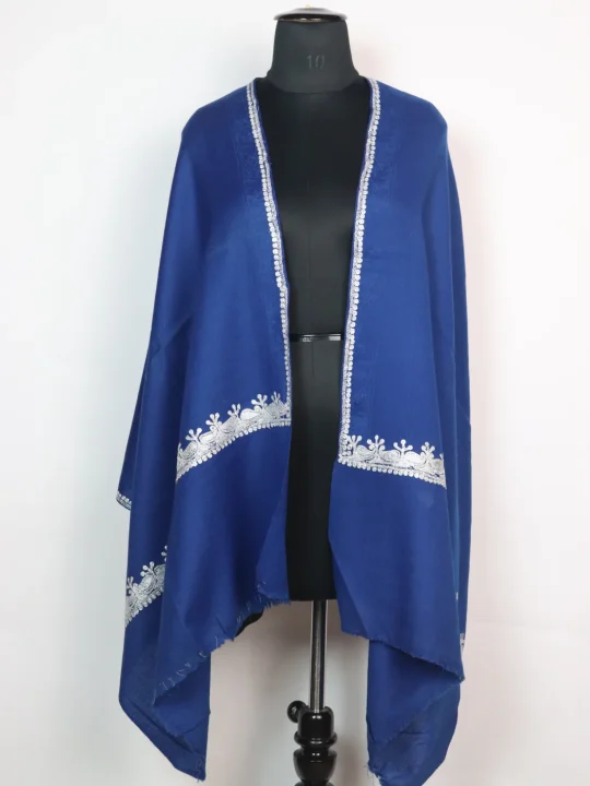 Kashmiri Stole In Blue Pure Wool With Botte Tilla Work | Haneen