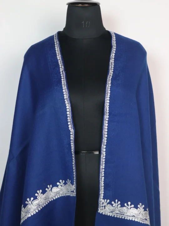 Kashmiri Stole In Blue Pure Wool With Botte Tilla Work | Haneen - Image 2