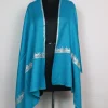 Mehreen Turquoise Blue Kashmiri Stole In Poly Wool With Botte Tilla Work