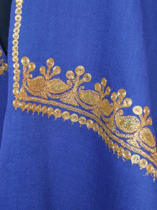 Haneen Blue Pure Wool Kashmiri Stole With Botte Tilla Work - Image 3