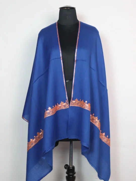 Blue Kashmiri Stole In Pure Wool With Botte Tilla Work | Haneen
