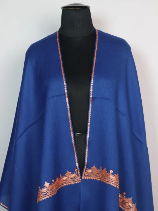 Blue Kashmiri Stole In Pure Wool With Botte Tilla Work | Haneen - Image 2