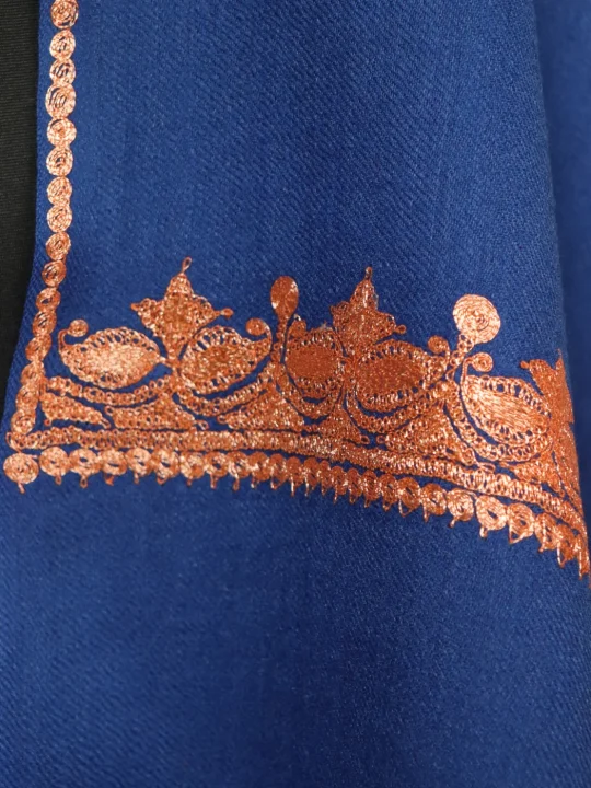 Blue Kashmiri Stole In Pure Wool With Botte Tilla Work | Haneen - Image 3