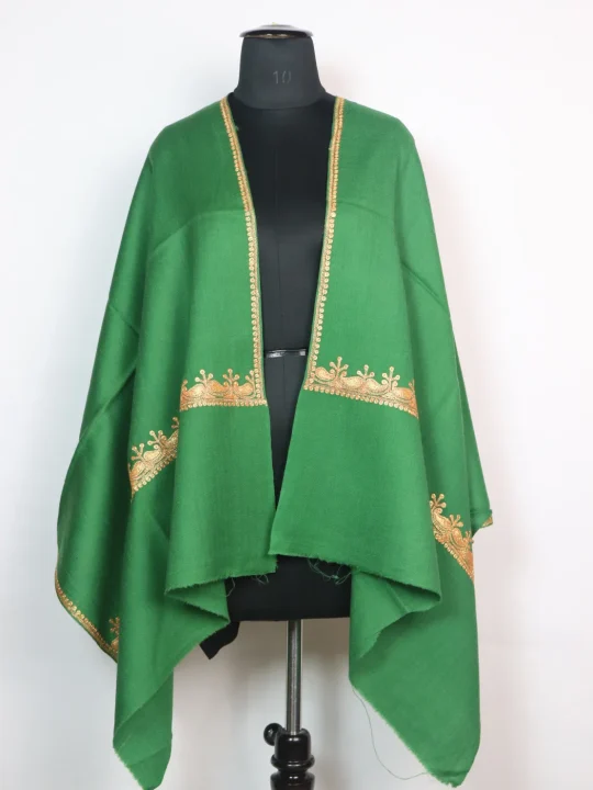 Kashmiri Stole Haneen With Botte Tilla Work In Green Pure Wool