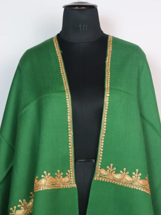 Kashmiri Stole Haneen With Botte Tilla Work In Green Pure Wool - Image 2