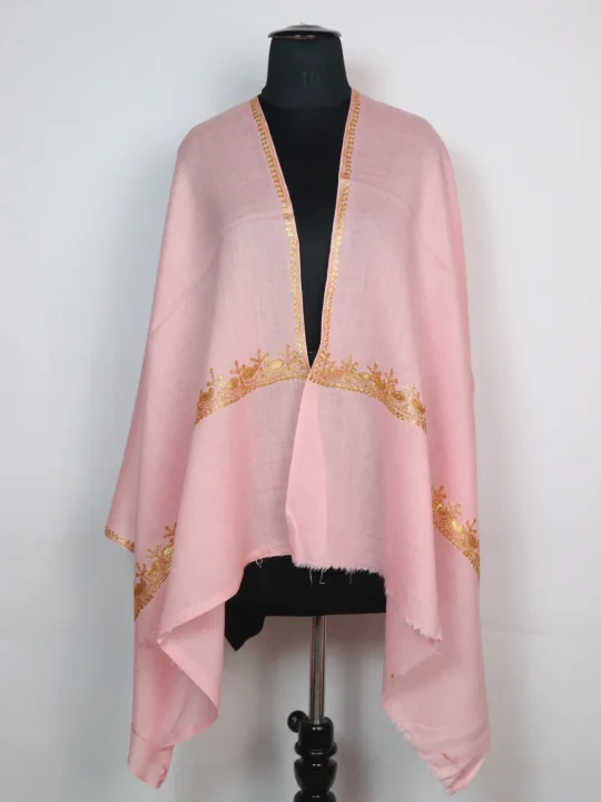 Kashmiri Stole With Botte Tilla Work In Peach Pure Wool | Haneen