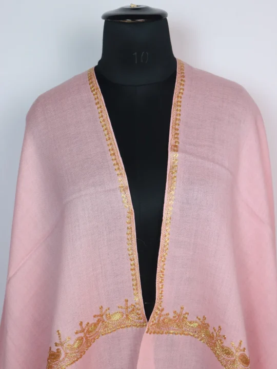 Kashmiri Stole With Botte Tilla Work In Peach Pure Wool | Haneen - Image 2