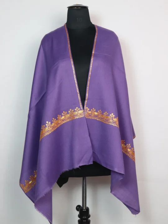 Kashmiri Stole In Purple Pure Wool With Botte Tilla Work | Haneen
