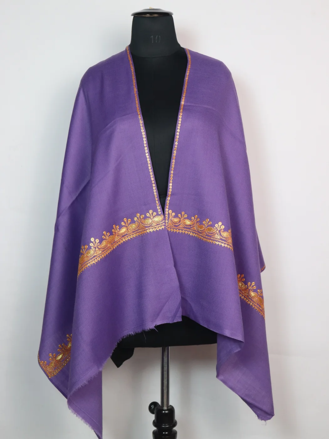 Kashmiri Stole In Purple Pure Wool With Botte Tilla Work | Haneen