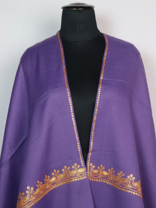 Kashmiri Stole In Purple Pure Wool With Botte Tilla Work | Haneen - Image 2