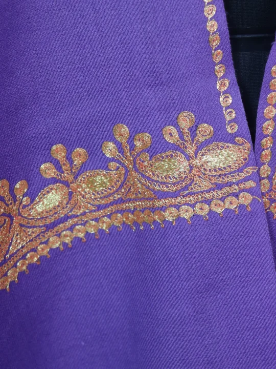 Kashmiri Stole In Purple Pure Wool With Botte Tilla Work | Haneen - Image 3