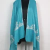Haneen Kashmiri Stole In Turquoise Blue Pure Wool With Botte Tilla Work