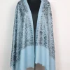 Kashmiri Stole in Light Blue Wool With Aari Embroidery | Humaira