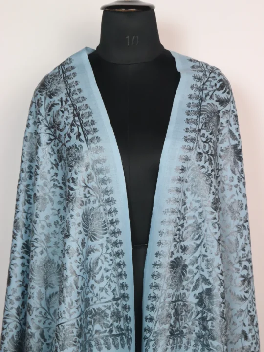 Kashmiri Stole in Light Blue Wool With Aari Embroidery | Humaira - Image 2