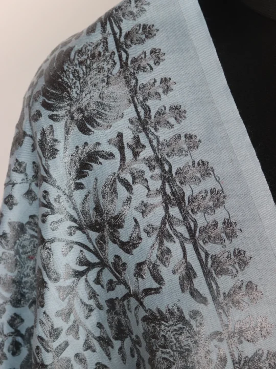 Kashmiri Stole in Light Blue Wool With Aari Embroidery | Humaira - Image 3