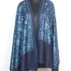 Kashmiri Stole Humaira With Aari Embroidery in Navy Blue Wool