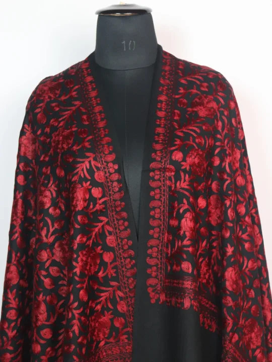 Humaira Kashmiri Stole in Black Wool With Aari Embroidery - Image 2