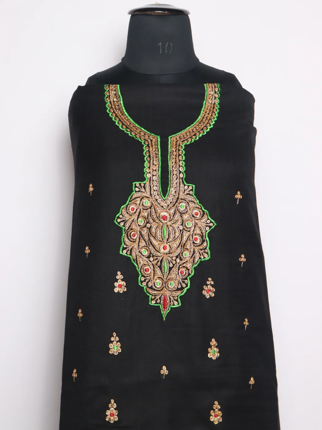 Kashmiri Dress Material In Black Cotswool With Botte Tilla Work And Dupatta 3Pc | Aneesa - Image 2