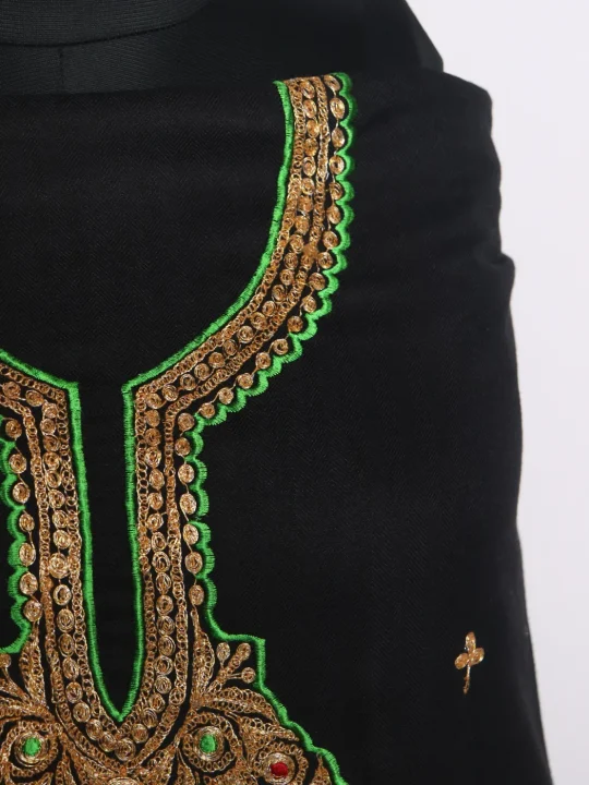 Kashmiri Dress Material In Black Cotswool With Botte Tilla Work And Dupatta 3Pc | Aneesa - Image 3