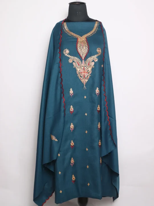 Aneesa Kashmiri Suit With Botte Tilla Work And Dupatta In Cotswool 3Pc | Blue