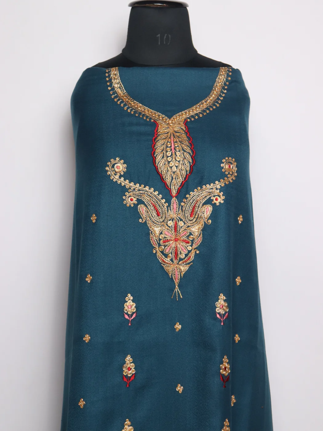 Aneesa Kashmiri Dress Material With Botte Tilla Work And Dupatta In Cotswool 3Pc | Blue - Image 2