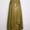 Kashmiri Dress Material With Botte Tilla Work And Dupatta In Green Cotswool 3Pc | Aneesa