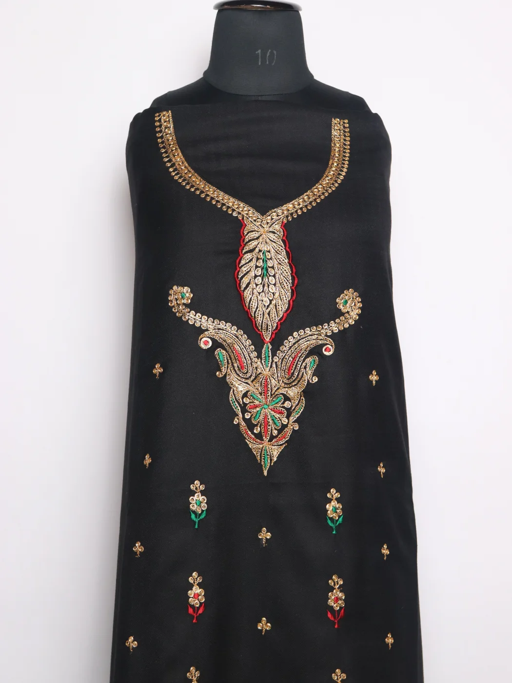 Aneesa Kashmiri Dress Material In Cotswool With Botte Tilla Work And Dupatta 3Pc | Black - Image 2