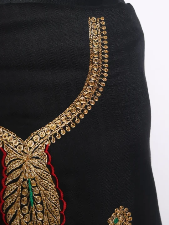Aneesa Kashmiri Dress Material In Cotswool With Botte Tilla Work And Dupatta 3Pc | Black - Image 3
