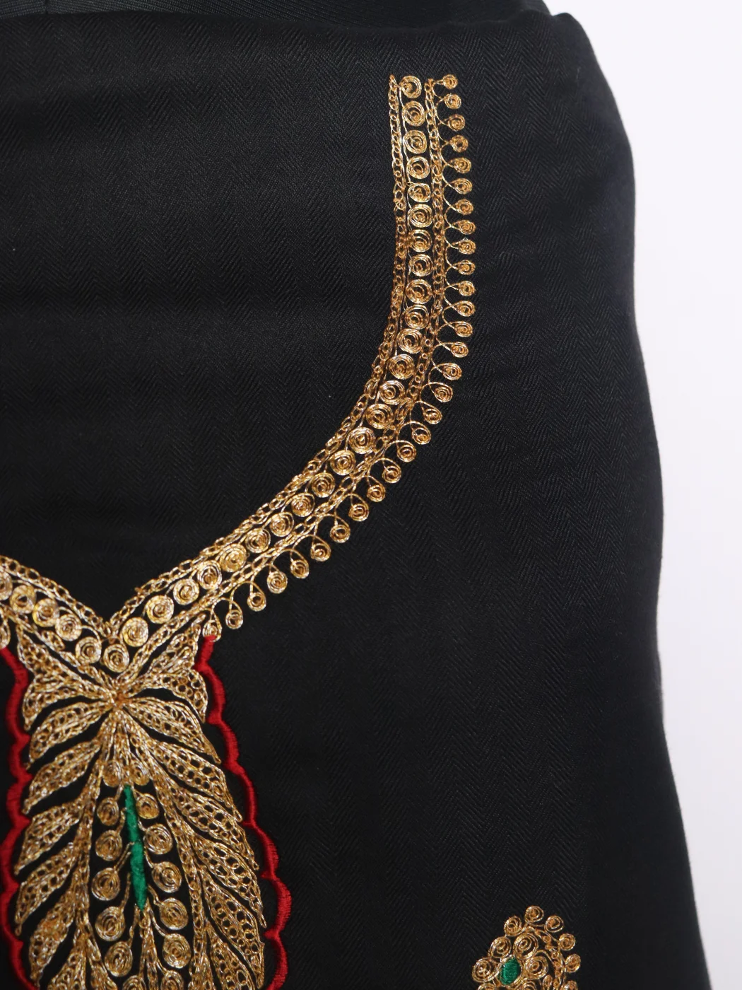 Aneesa Kashmiri Dress Material In Cotswool With Botte Tilla Work And Dupatta 3Pc | Black - Image 3