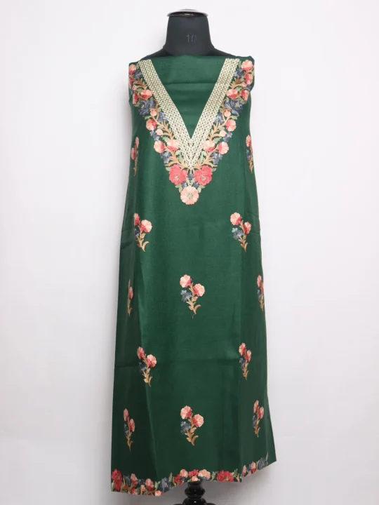 Kashmiri Suit In Green Cashmilon With Aari Embroidery 2Pc |  Noor