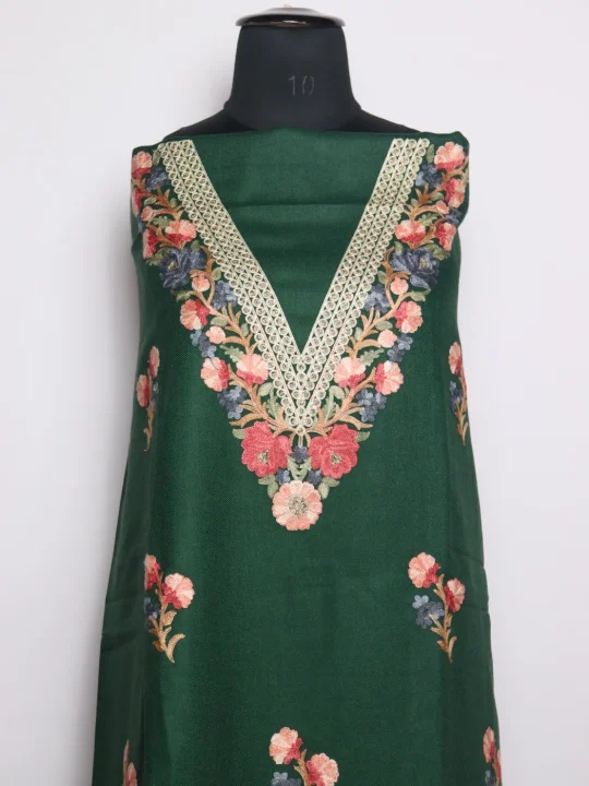 Kashmiri Suit In Green Cashmilon With Aari Embroidery 2Pc |  Noor - Image 2