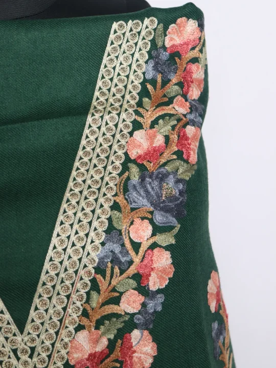 Kashmiri Suit In Green Cashmilon With Aari Embroidery 2Pc |  Noor - Image 3