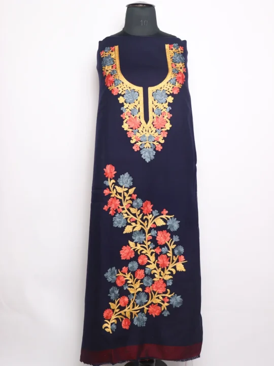Kashmiri Suit With Aari Embroidery In Blue Cashmilon  2Pc | Noor